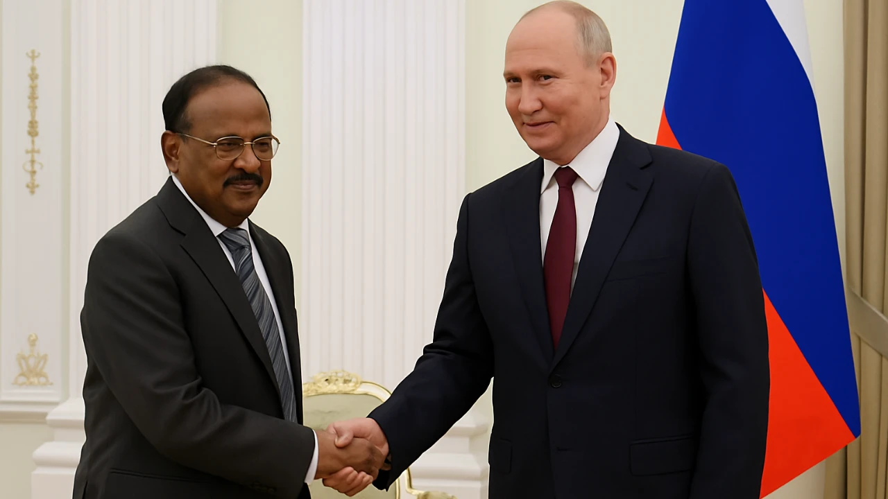 Doval and Putin shake hands in Moscow