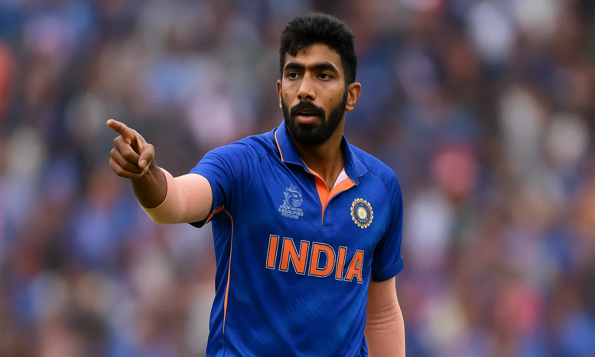 Jasprit Bumrah in Indian cricket team jersey during a match
