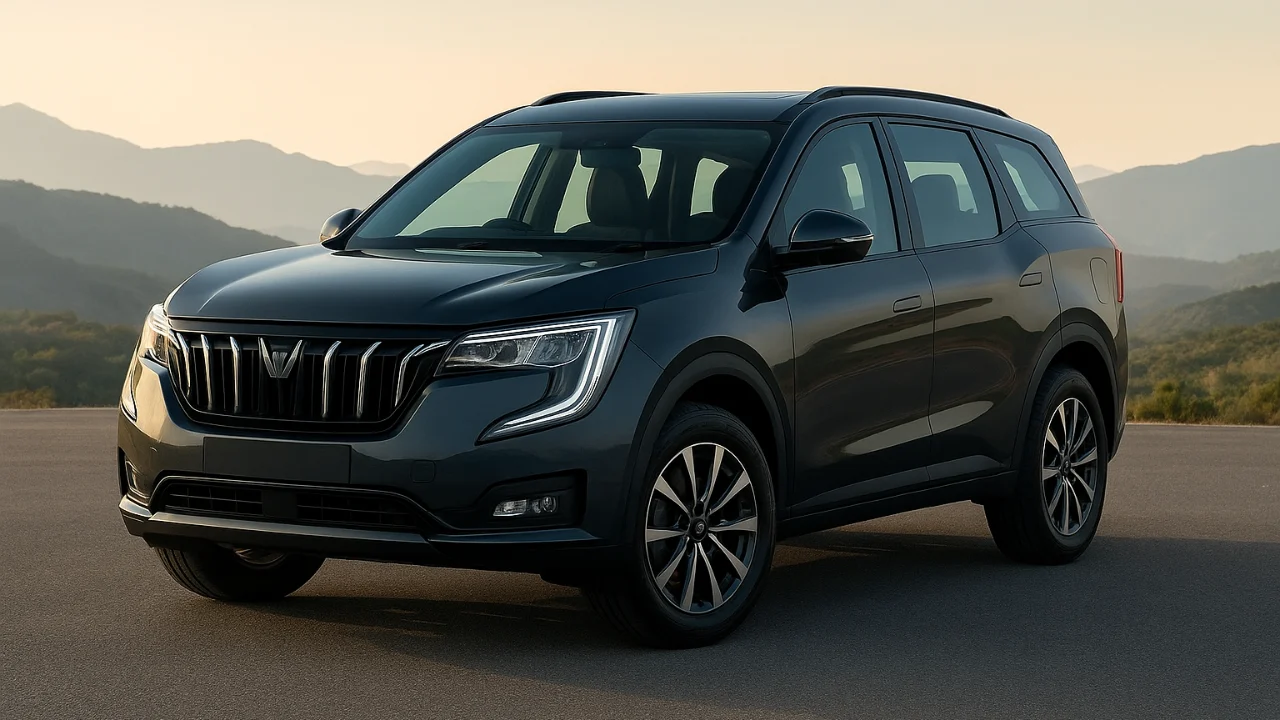 Mahindra XUV700 SUV parked with mountains in the background