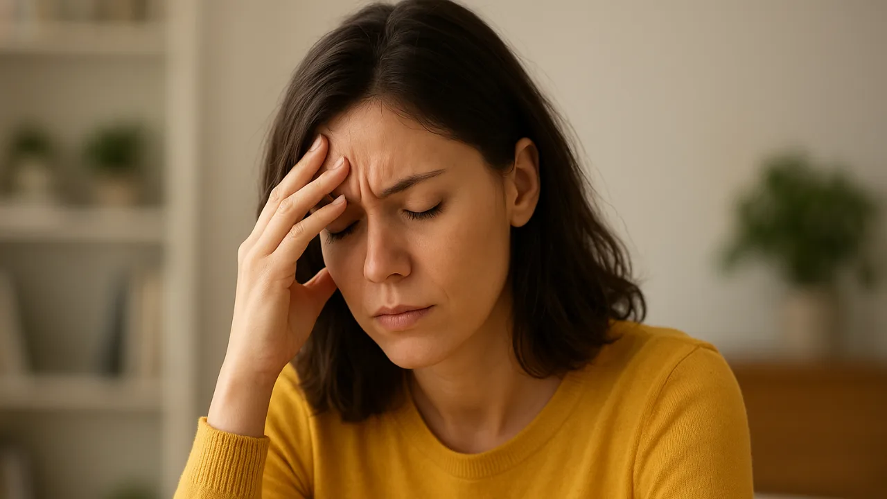 Woman feeling stressed with hand on forehead