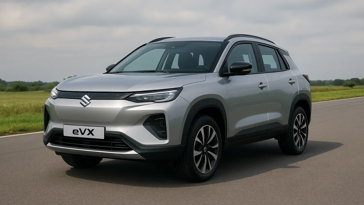 Silver Suzuki eVX electric SUV on an open road