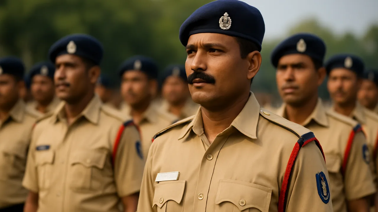 Group of Indian Home Guards standing in uniform formation