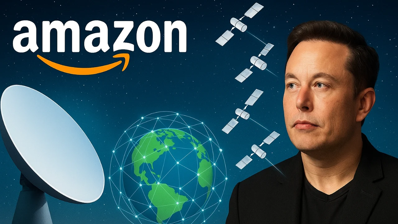 Amazon Project Kuiper vs Elon Musk Starlink satellites illustration