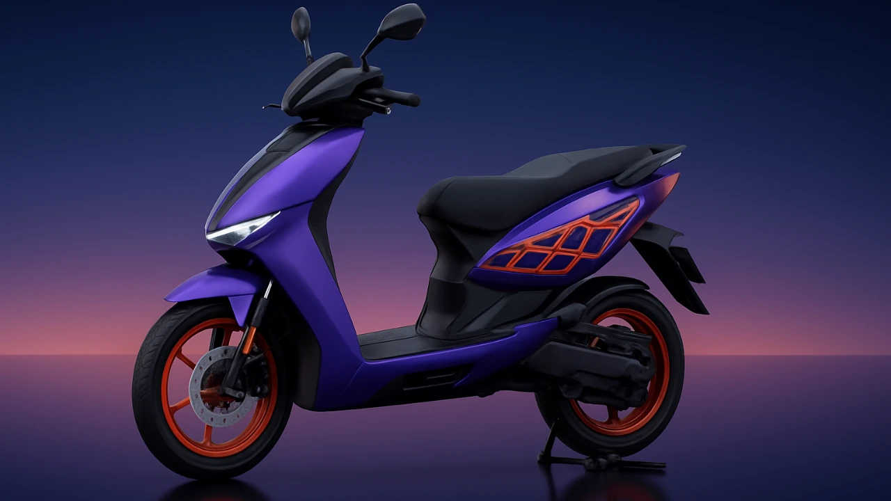Purple electric scooter with modern design on dark background