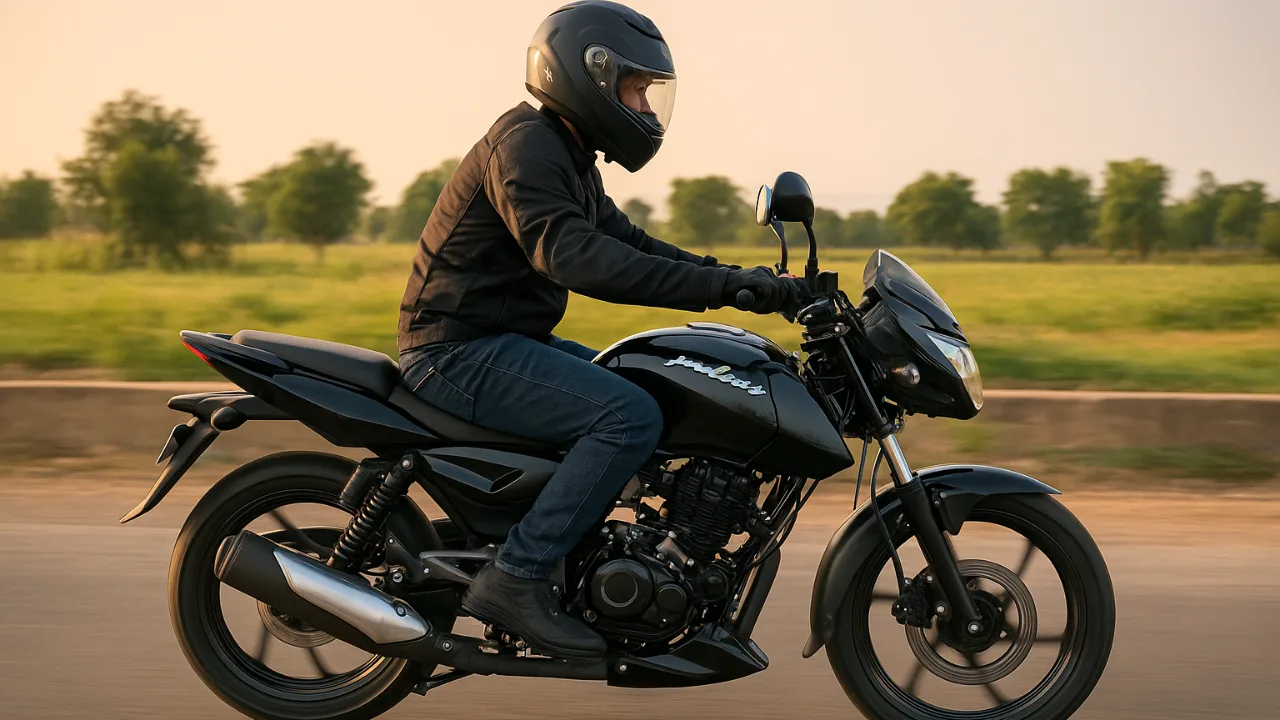 Bajaj Pulsar motorcycle on road during sunset ride