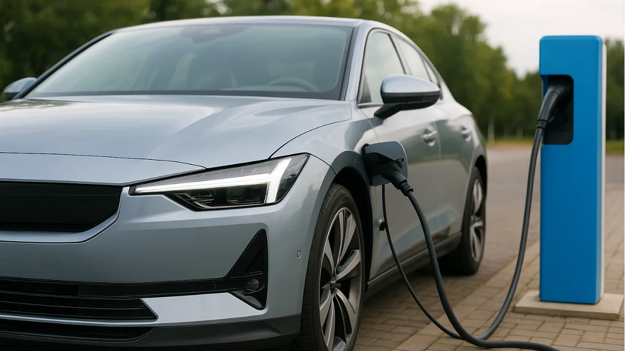 Electric car charging at a public station