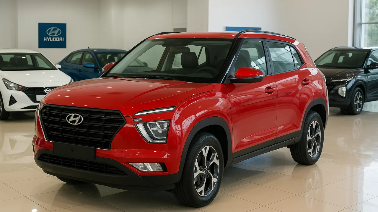 Red Hyundai Creta SUV in showroom