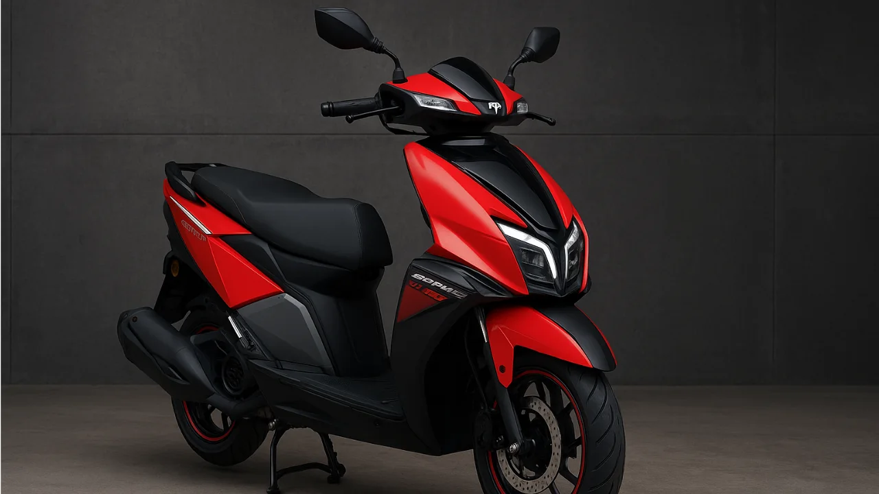 Red and black TVS Ntorq 150 hyper sport scooter front view