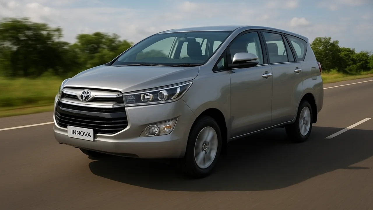 Silver Toyota Innova parked on road side view